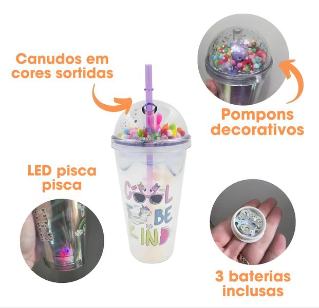 Imagem de Copo Acrílico Infantil LED Com Tampa E Canudo 400ml BM-P1511