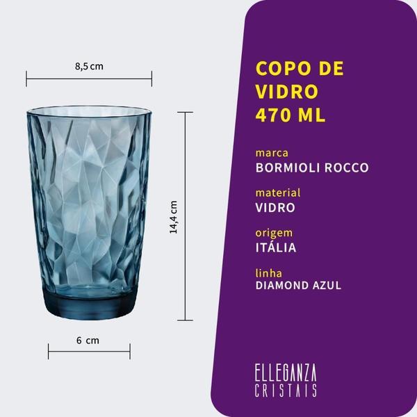 Imagem de Copo Alto De Vidro Bormioli Rocco 470Ml ul Diamond 1 Peça