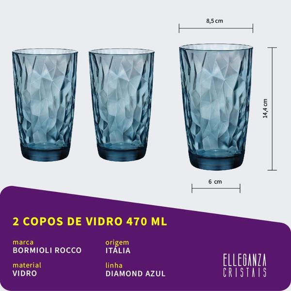 Imagem de Copo Alto De Vidro Bormioli Rocco 470Ml ul Diamond 2 Peças