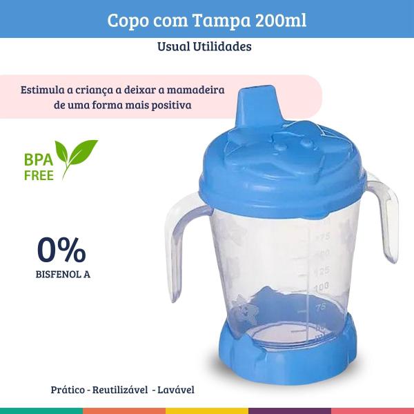 Imagem de Copo Baby com Bico e Alça Infantil Azul Usual Utilidades