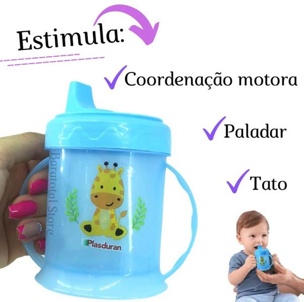 Imagem de Copo baby de plástico kids colors com tampa alça e bico chuquinha graduado 250ml