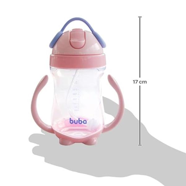 Imagem de Copo Bebê Infantil +12m com Canudo Silicone Resistente Tampa Protetora Atóxico Buba