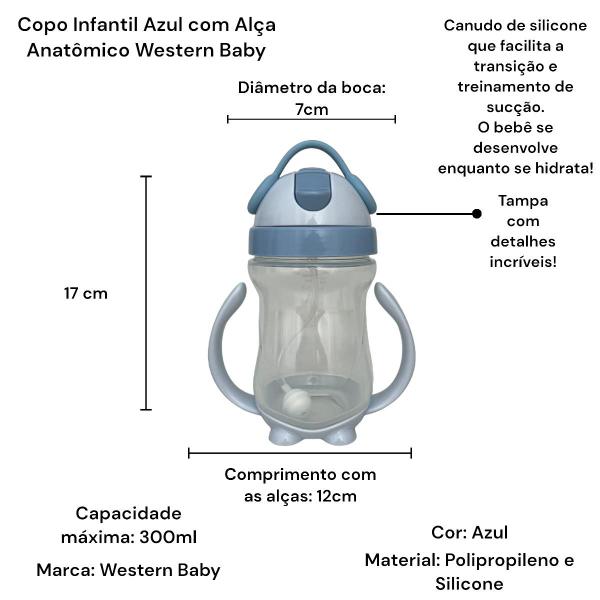 Imagem de Copo Bebê Transição e Treinamento Azul Alça Anatômico 300ml 