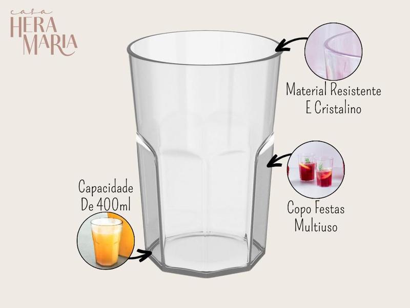 Imagem de Copo Bebida Drink Suco Água Transparente Cristal 400ml Grande Servir Mesa Posta Eventos Festas Aniversário