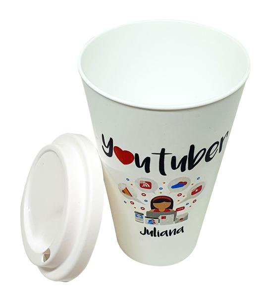 Imagem de Copo Bucks Branco Plástico Personalizado Youtuber