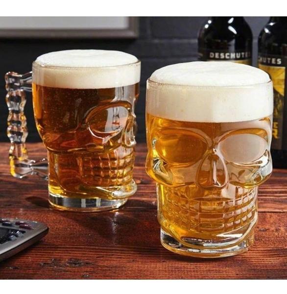 Imagem de Copo Caneca Cabeça Caveira Crânio 510Ml Cinza Chopp Vidro