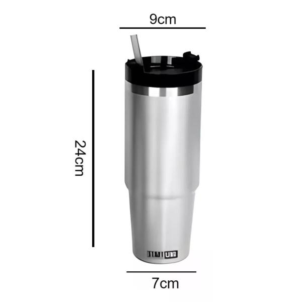 Imagem de Copo Caneca Para viagem Térmico de Aço Inox com Tampa e Canudo - 850ml