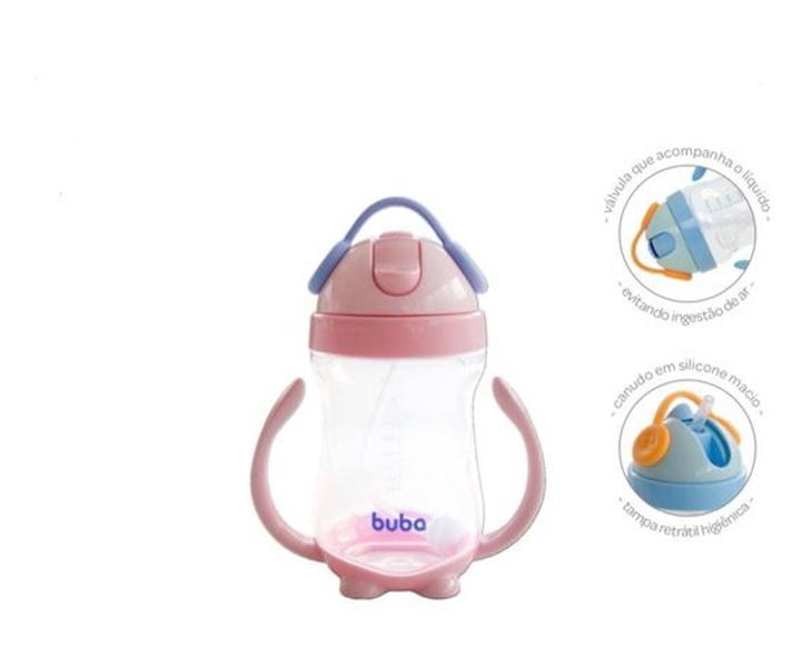 Copo com Alça Canudo de Silicone e Válvula 300 ml Rosa Buba - Buba Baby Imagem de Copo com Alça Canudo de Silicone e Válvula 300 ml Rosa Buba