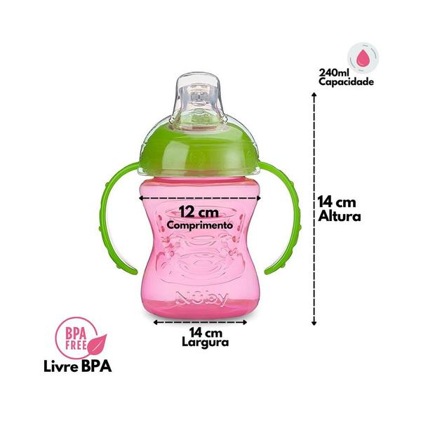 Imagem de Copo Com Alça Com Super Bico De Silicone Antivazamento Para Bebê Menina Feminino 240ML Rosa