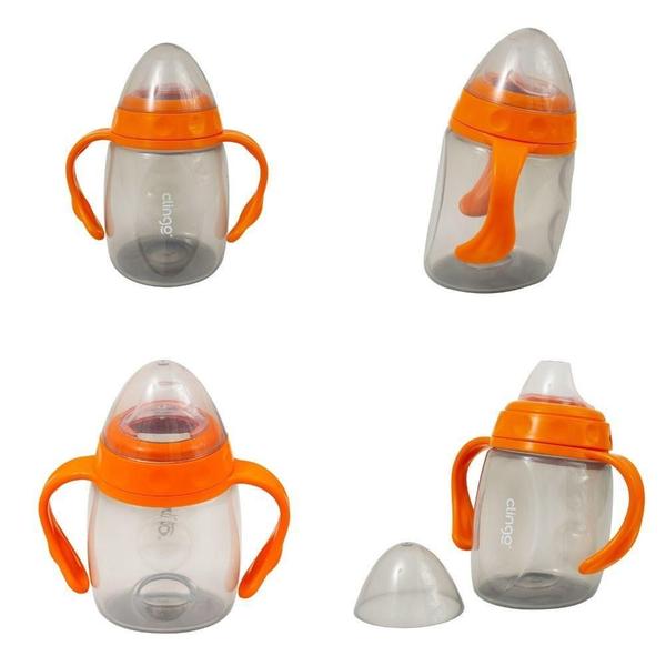 Imagem de Copo Com Alça E Bico Silicone Laranja - 220Ml - 8M+ - Clingo