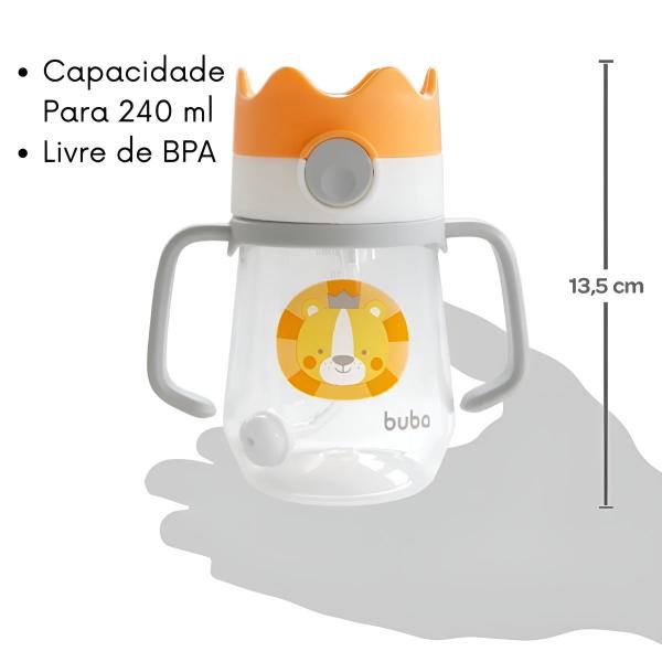 Imagem de Copo com Alça Removível Canudo Silicone Coroa Gatinha Leão