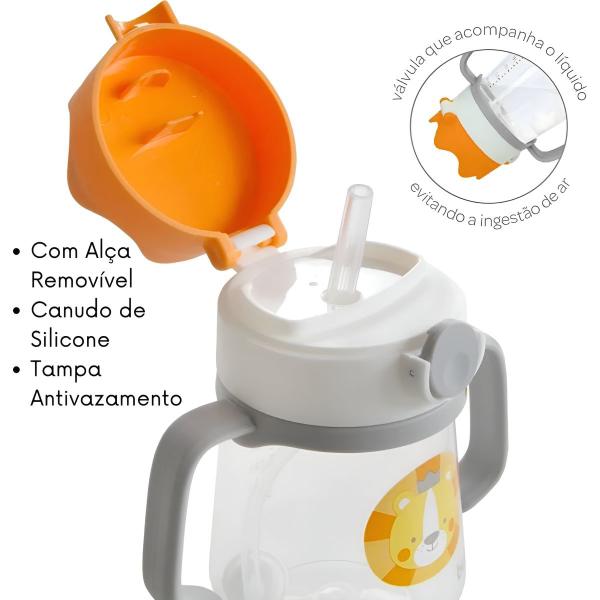 Imagem de Copo com Alça Removível Canudo Silicone Coroa Gatinha Leão