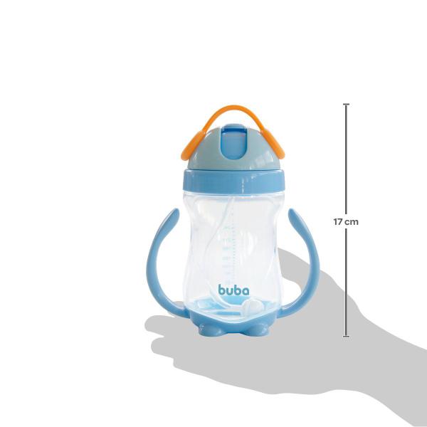 Copo Com Alça Removível e Canudo de Silicone Azul Buba Imagem de Copo Com Alça Removível e Canudo de Silicone Azul Buba