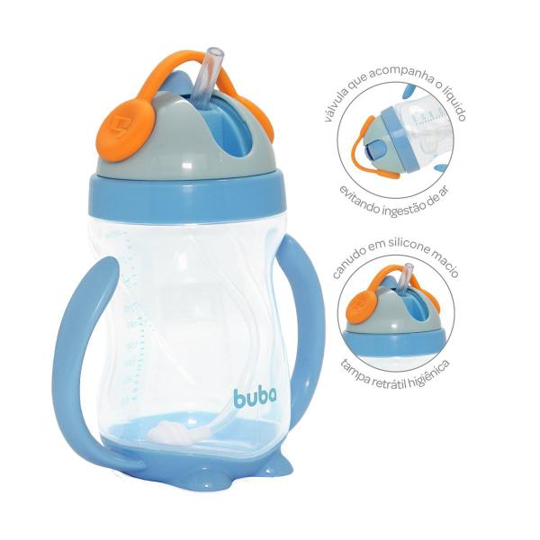 Copo Com Alça Removível e Canudo de Silicone Azul Buba Imagem de Copo Com Alça Removível e Canudo de Silicone Azul Buba