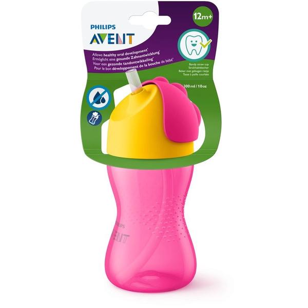 Imagem de Copo com canudo curvado 300ml rosa e amarelo - Philips Avent