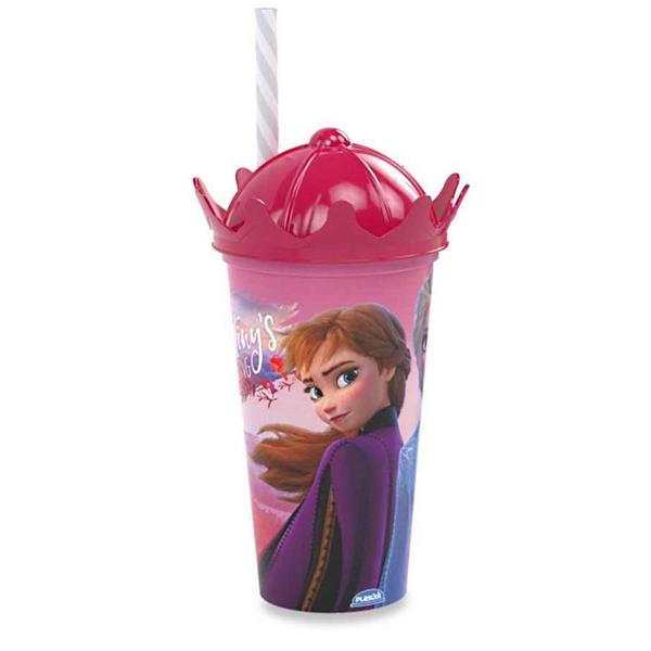 Imagem de Copo Com Canudo E Coroa Frozen Ana E Elsa Premium 500Ml