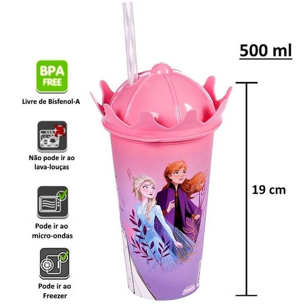 Imagem de Copo com canudo e Coroa Infantil Princesas Branca de Neve e Frozen 500ML