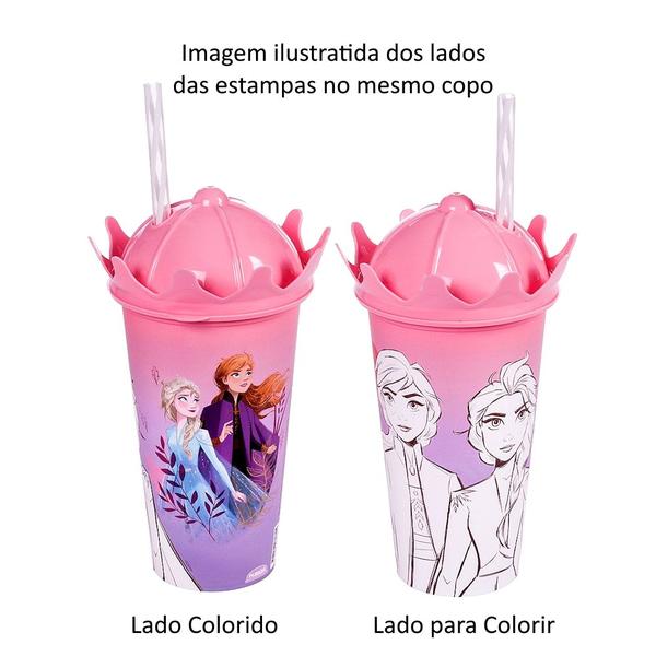 Imagem de Copo com canudo e Coroa Infantil Princesas Branca de Neve e Frozen 500ML