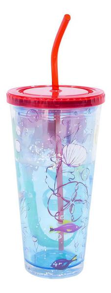 Imagem de Copo Com Canudo Revestido Líquido Sereia Ariel 600ml Disney