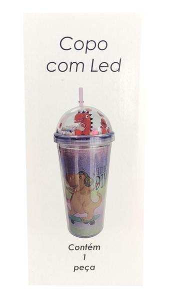 Imagem de Copo Com Led Plástico E Canudo Personagem Dinossauro 450Ml