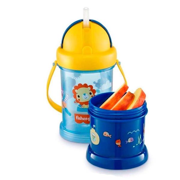 Imagem de Copo com Porta Snacks Fisher Price Playful Sunset Antivazamento 12+ Meses Cor Azul 300ml