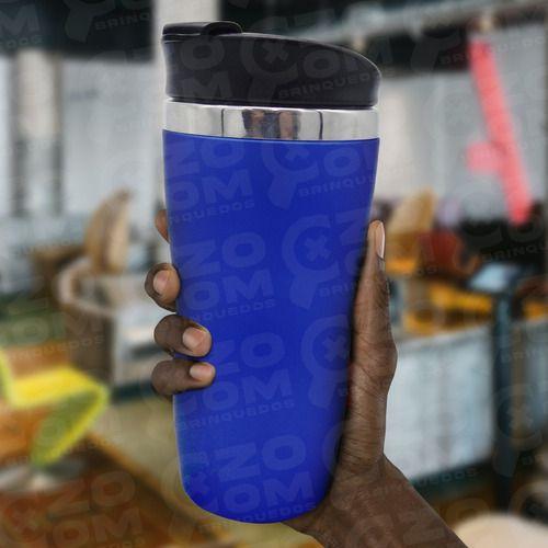 Imagem de Copo Com Tampa Aço Inox 450Ml Cafe Cha Cerveja To Go Azul