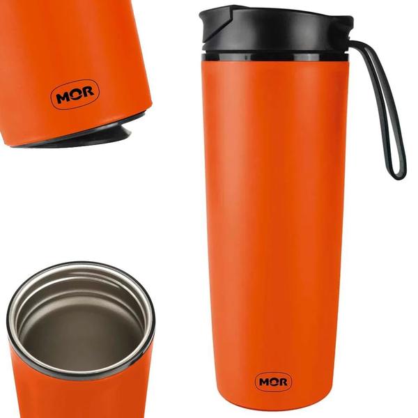 Imagem de Copo com Tampa para Cafe 450ml Aco Inox Antiqueda Laranja  Mor 