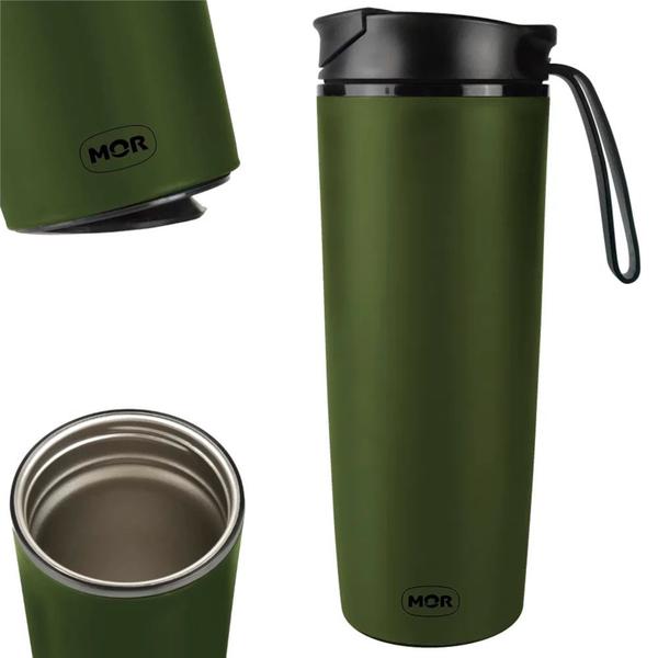 Imagem de Copo com Tampa para Cafe 450ml Aco Inox Antiqueda Verde  Mor 