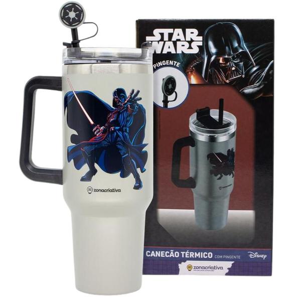 Imagem de Copo Darth Vader Térmico Com Alça Quente Gelado Gigante 1.15L Com Tampa E Canudo Oficial Star Wars