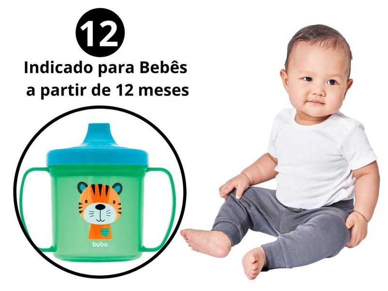 Imagem de Copo de Bebe Copinho Infantil Buba de Treinamento com Alça Bico Rígido Tigrinho Gatinho