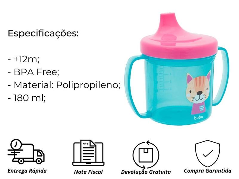 Imagem de Copo de Bebe Copinho Infantil Buba de Treinamento com Alça Bico Rígido Tigrinho Gatinho