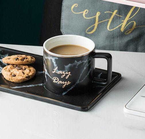 Imagem de Copo de café golden spoon definir louça café chá milk stick xícara de leite caixa de leite xícara de chá placa de borda dourada com alça Vidro à moda antiga (preto)