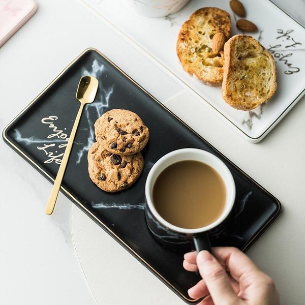 Imagem de Copo de café golden spoon definir louça café chá milk stick xícara de leite caixa de leite xícara de chá placa de borda dourada com alça Vidro à moda antiga (preto)