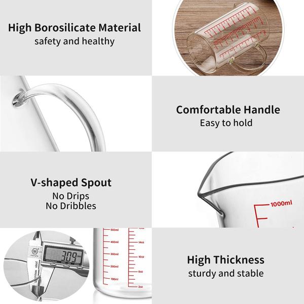Imagem de Copo de medição Luvan 1000ml/34 onças de vidro com 3 balanças e 4 xícaras