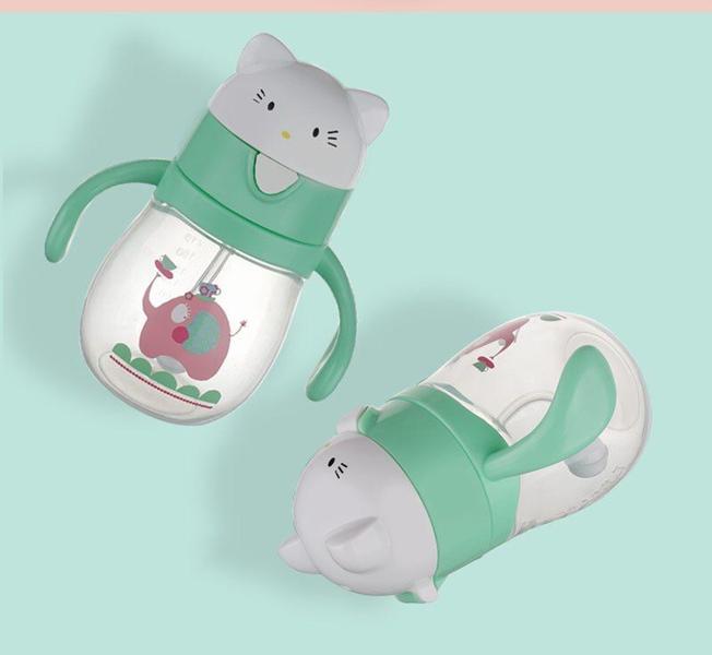 Copo de palha infantil bonito de 270ml com alças duplas baby feeding learning drinking bottle Kids Water Sippy Cups Xícaras (Verde) - HTTN Imagem de Copo de palha infantil bonito de 270ml com alças duplas baby feeding learning drinking bottle Kids Water Sippy Cups Xícaras (Verde)