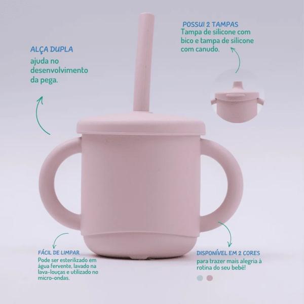 Imagem de Copo de Silicone Infantil 2 em 1 Rosa com Alça 270ml - Petit Piá