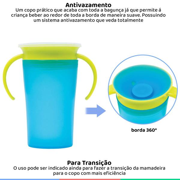 Imagem de Copo De Transição Infantil Bebê Criança 360 Antivazamento 260 ML Com Alças Azul E Verde Buba