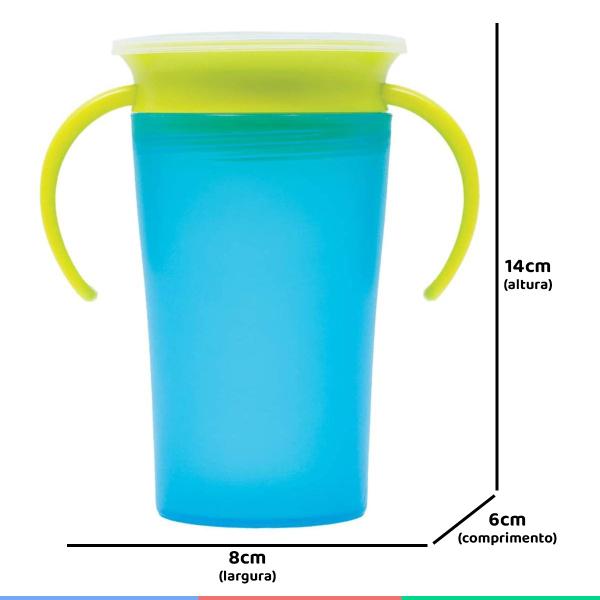 Imagem de Copo De Transição Infantil Bebê Criança 360 Antivazamento 260 ML Com Alças Azul E Verde Buba