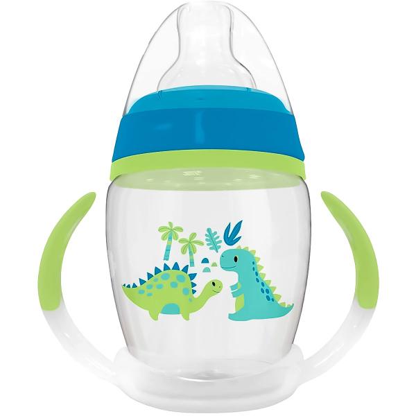 Imagem de Copo De Transição Infantil Bebê Criança +6 Meses 250ML Com Alça Removível Dino Azul E Verde Buba