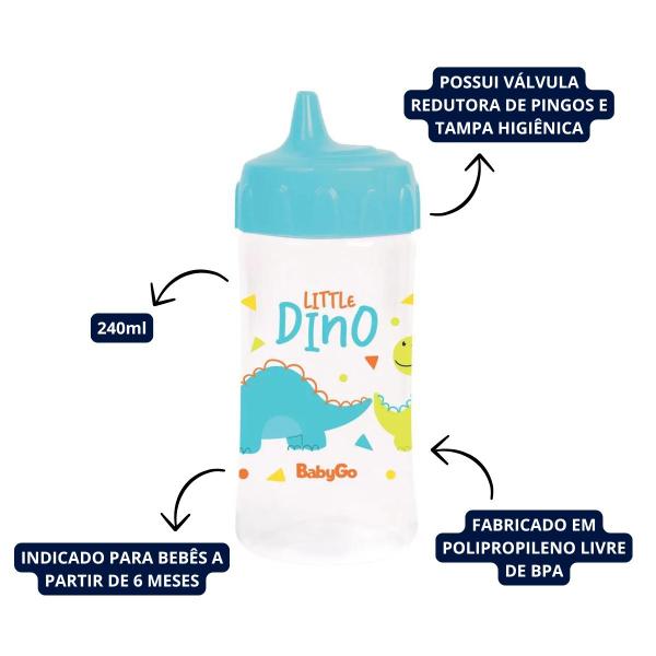 Imagem de Copo De Transição Infantil C/ Válvula Redutora de Pingos 240ml Little Dino BabyGo