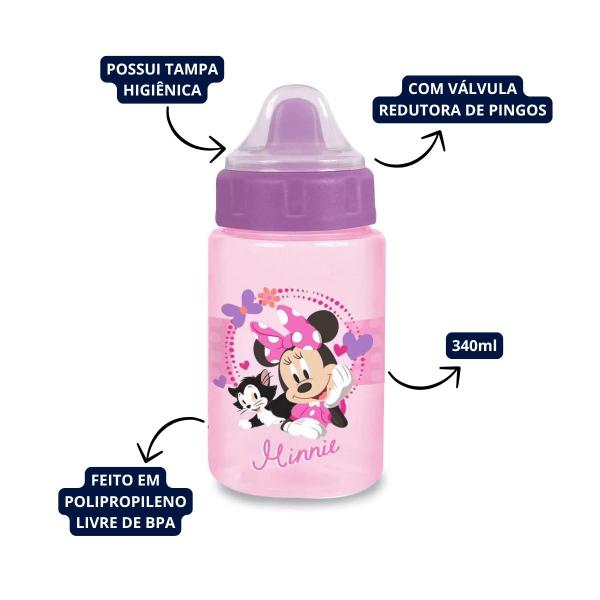 Imagem de Copo De Transição Infantil Com Tampa Higiênica e Válvula Redutora de Pingos 340ml Minnie