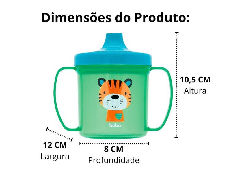 Imagem de Copo de Treinamento com Alça e Bico Rígido 180ml Rosa Verde Tigrinho Gatinho Menino Menina Buba