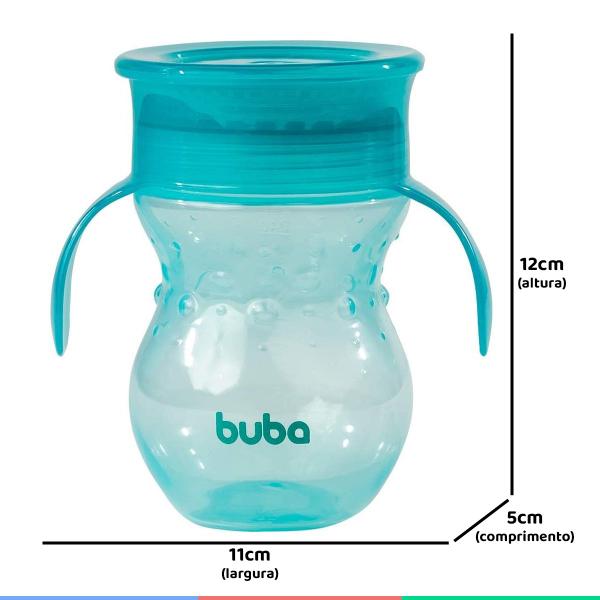 Imagem de Copo de Treinamento Infantil 360 Com Alça 250ml Para Bebê +12 Meses Verde Buba