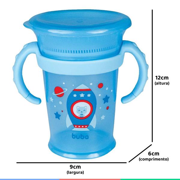 Imagem de Copo de Treinamento Infantil 360 Com Alça Removível 210ml Para Bebê +12 Meses Foguete Buba