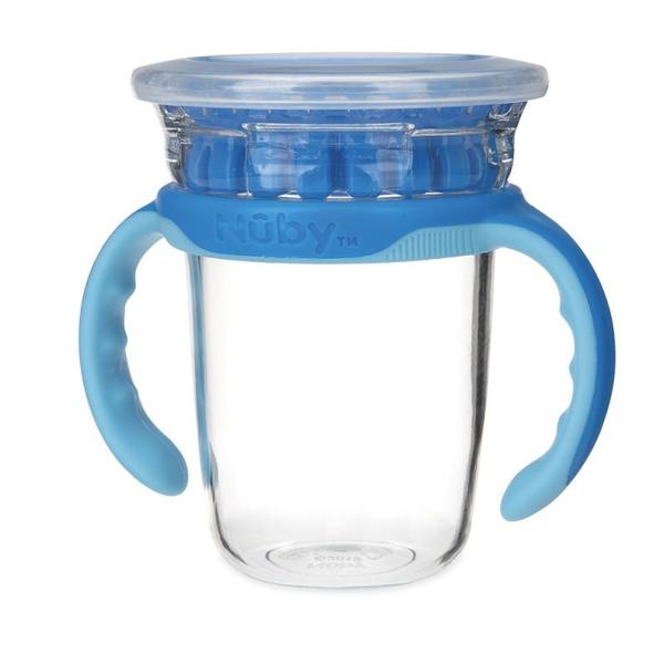 Imagem de Copo de Treinamento Infantil Antivazamento 360 Com Alça 240ml Para Bebê +18 Meses Tritan Azul Nuby