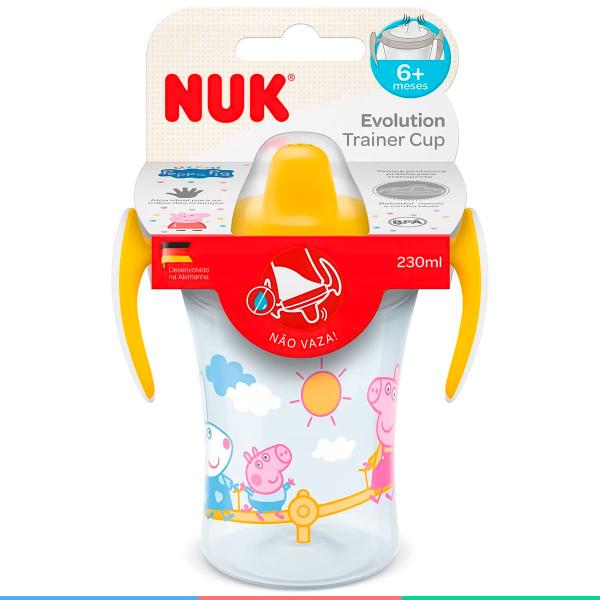 Imagem de Copo De Treinamento Infantil Bebê Criança +6 Meses Com Alças E Tampa 230 ML Peppa Pig Amarelo Nuk