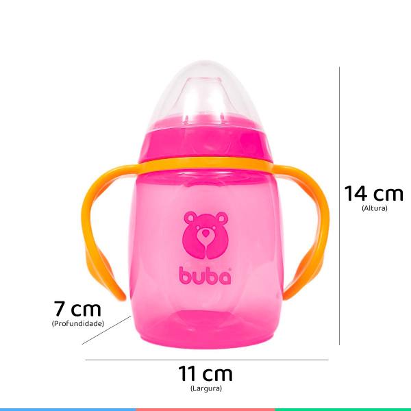 Imagem de Copo de Treinamento Infantil Bico de Silicone e Alça Removível 300ml Para Bebê +6 Meses Urso Rosa Buba