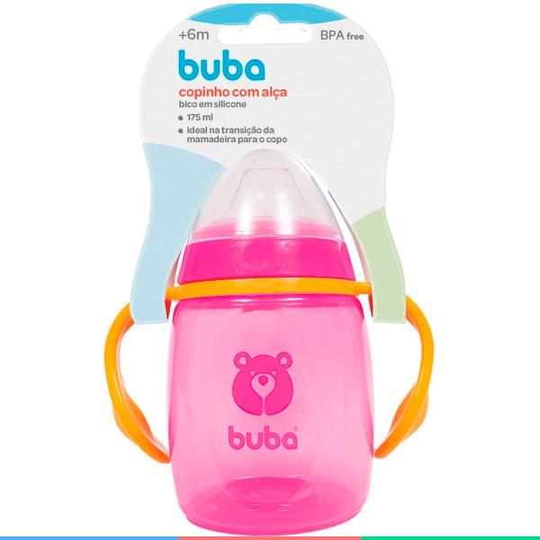 Imagem de Copo de Treinamento Infantil Bico de Silicone e Alça Removível 300ml Para Bebê +6 Meses Urso Rosa Buba