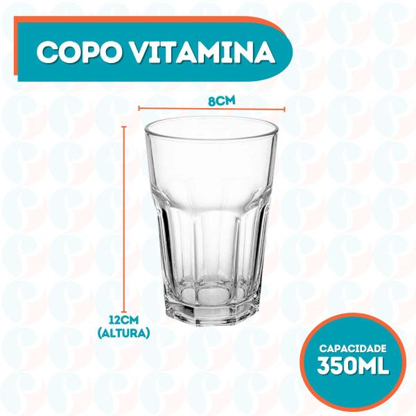 Imagem de Copo de vidro 350ml Vitaminas sucos ou smoothies 4 Unidades