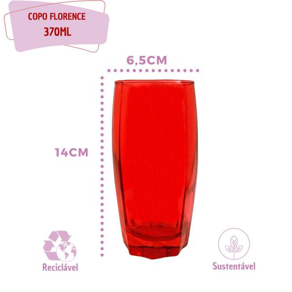 Imagem de Copo de Vidro 370ml Kit 6 Vermelho 6 Transparente Florida